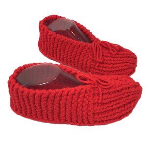 Red Slippers Hand Knitted Women Crochet Winter Slippers 8, 9